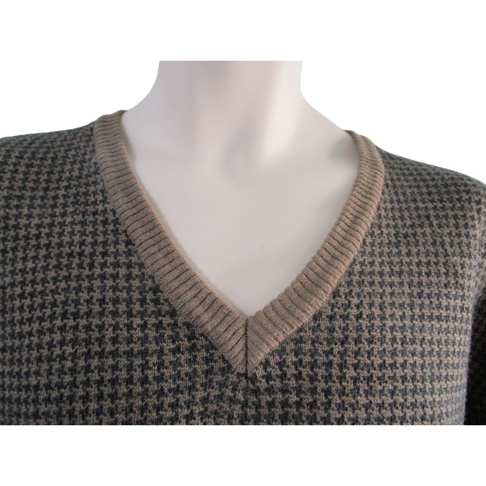 Vintage Nordstrom Black Tan Houndstooth Sweater Merino Wool Mens Lg Italy - Picture 13 of 16